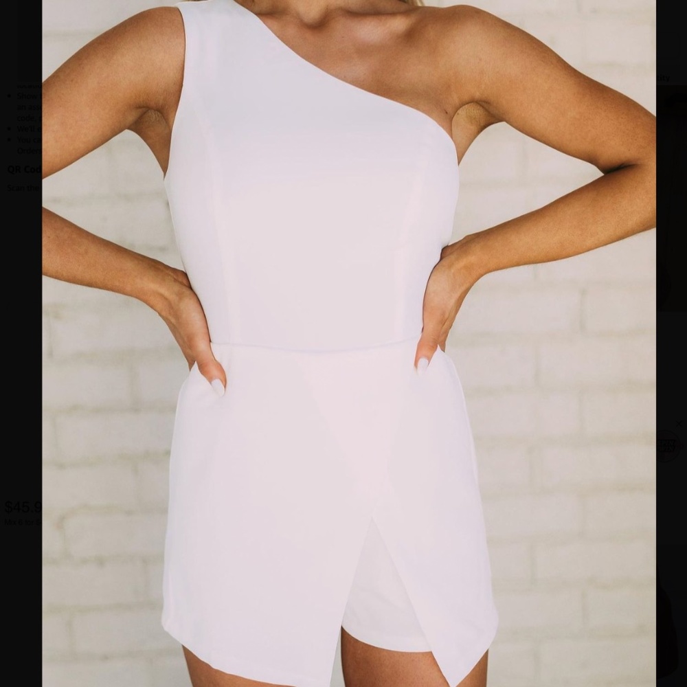 One shoulder white romper
